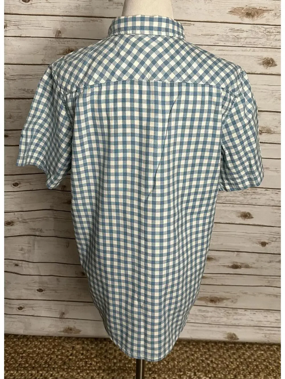 The North Face blue white gingham short sleeve button-up shirt Medium gorpcore